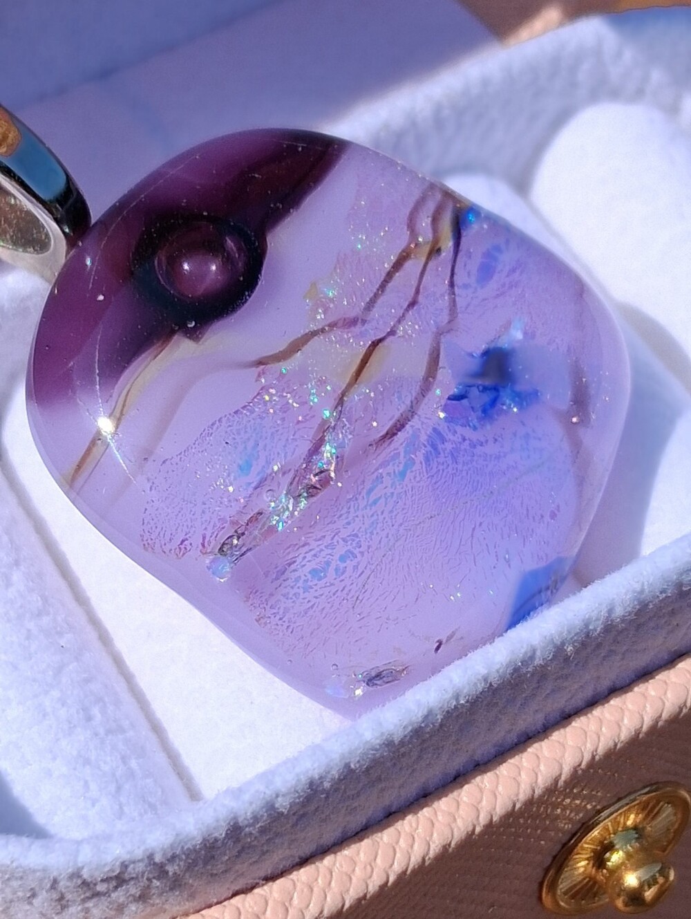 Stunning Purple Blue Stone Pendant With Bail To Slide Onto Your Favorite Chain.